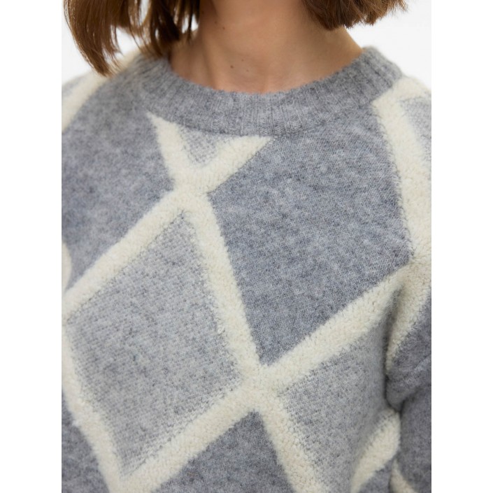 Vero Moda VMARGIE LS O-NECK PULLOVER Medium Grey Melange/W. BIRCH | Freewear VMARGIE LS O-NECK PULLOVER - www.freewear.nl - Freewear