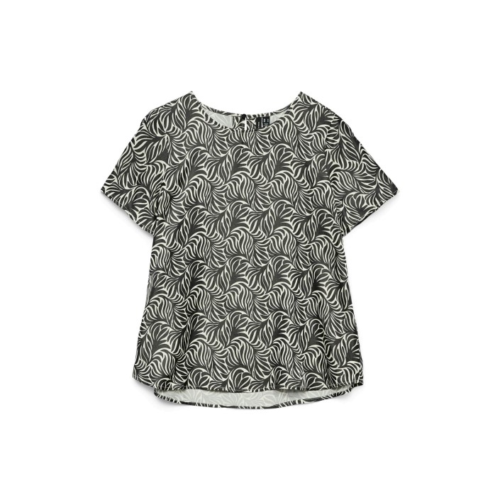 Vero Moda VMVINA SS O-NECK TOP WVN GA Birch/Black graphic | Freewear VMVINA SS O-NECK TOP WVN GA - www.freewear.nl - Freewear