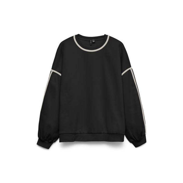 Vero Moda VMSHIRLEY LS O-NECK SWEAT JRS GA Black/Pumice Stone Binding | Freewear VMSHIRLEY LS O-NECK SWEAT JRS GA - www.freewear.nl - Freewear