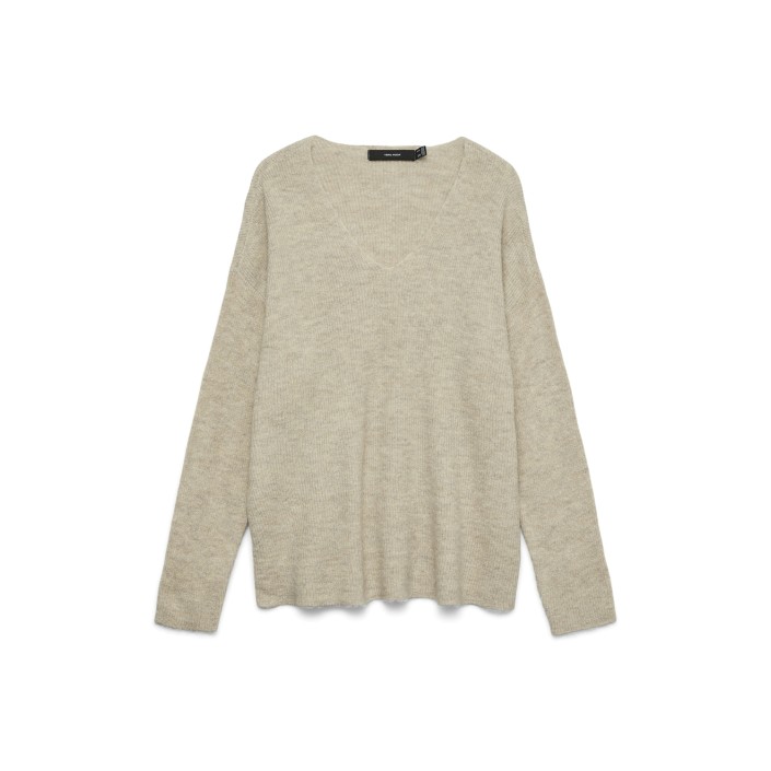 Vero Moda VMCREWLEFILEGLITTER LS V-NK PULLOV Birch/MELANGE W. GOLD LUREX | Freewear VMCREWLEFILEGLITTER LS V-NK PULLOV - www.freewear.nl - Freewear