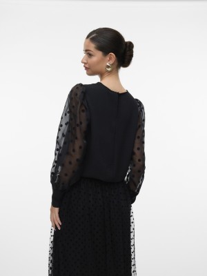 Vero Moda VMALVA DETAIL LS TOP WVN Black | Freewear VMALVA DETAIL LS TOP WVN - www.freewear.nl - Freewear