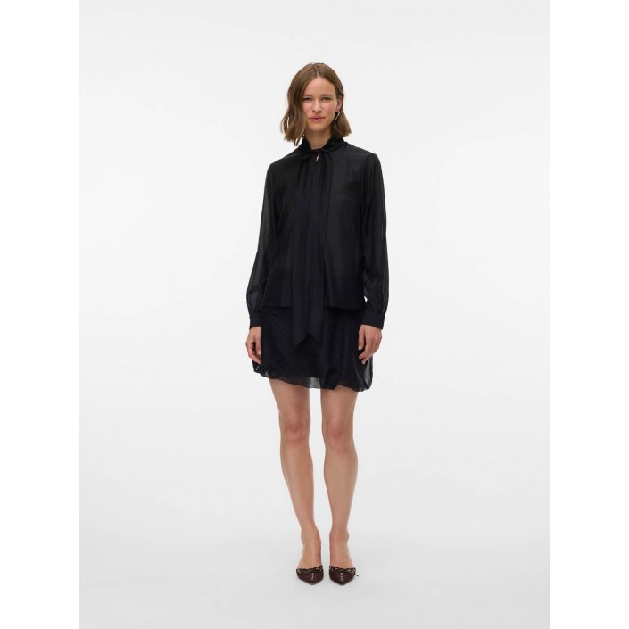 Vero Moda VMHALSTON L/S BOW TOP WVN BTQ Black | Freewear VMHALSTON L/S BOW TOP WVN BTQ - www.freewear.nl - Freewear