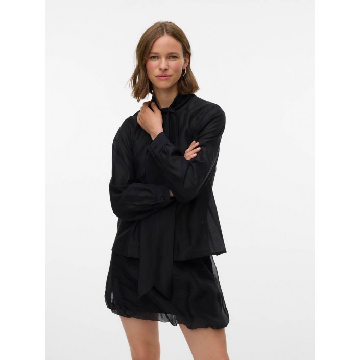 Vero Moda VMHALSTON L/S BOW TOP WVN BTQ Black | Freewear VMHALSTON L/S BOW TOP WVN BTQ - www.freewear.nl - Freewear