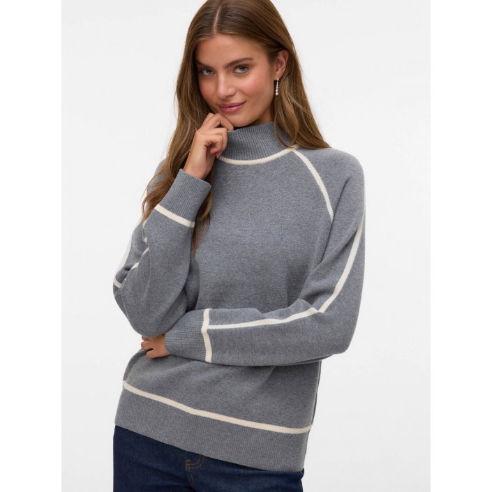 Vero Moda VMGOLD LS HIGHNECK PULLOVER Medium Grey Melange/W. BIRCH | Freewear VMGOLD LS HIGHNECK PULLOVER - www.freewear.nl - Freewear