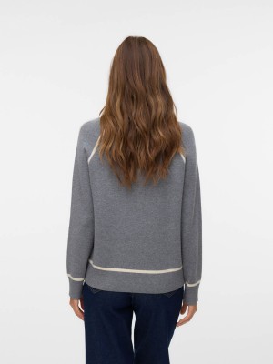 Vero Moda VMGOLD LS HIGHNECK PULLOVER Medium Grey Melange/W. BIRCH | Freewear VMGOLD LS HIGHNECK PULLOVER - www.freewear.nl - Freewear