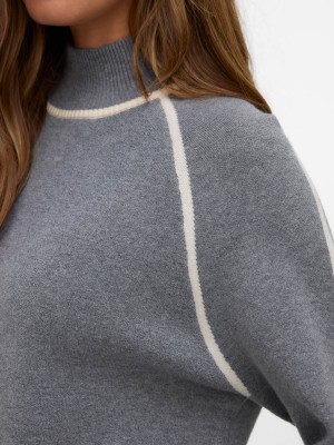 Vero Moda VMGOLD LS HIGHNECK PULLOVER Medium Grey Melange/W. BIRCH | Freewear VMGOLD LS HIGHNECK PULLOVER - www.freewear.nl - Freewear