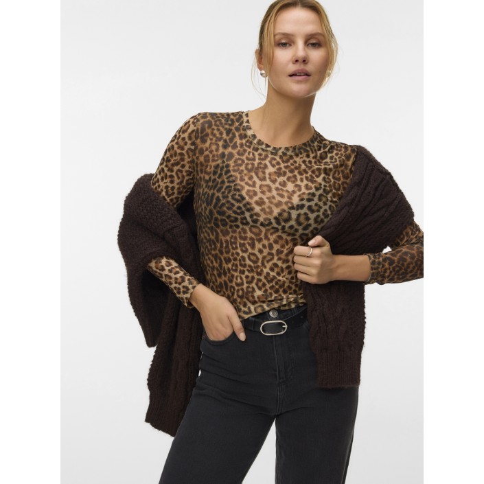 Vero Moda VMLOVA LS MESH TOP JRS NOOS Silver Mink/LEO | Freewear VMLOVA LS MESH TOP JRS NOOS - www.freewear.nl - Freewear