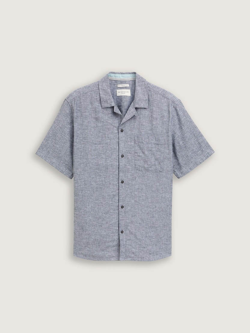 Tom Tailor - Korte Mouw Overhemd - Heren - XXL - Blauw - Katoen - 1045106