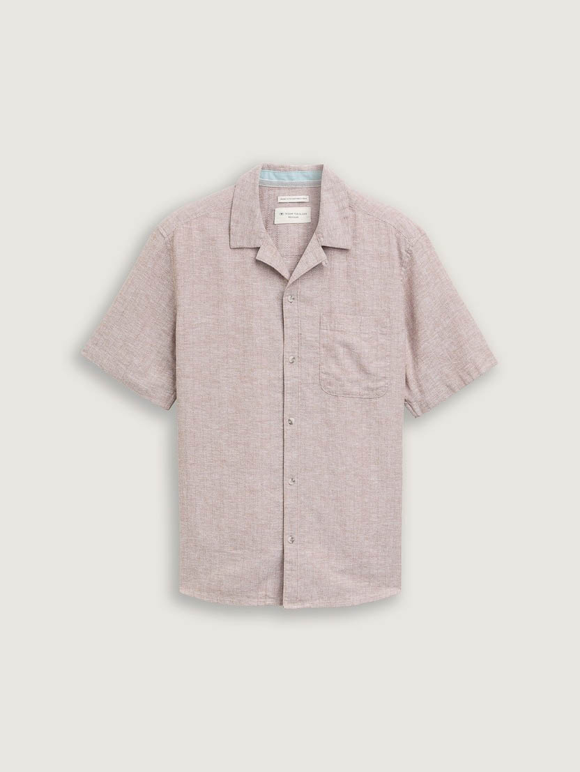 Tom Tailor - Korte Mouw Overhemd - Heren - XXL - Camel - Katoen - 1045106