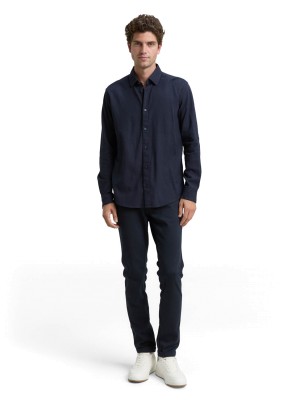 Tom Tailor fitted structured shirt navy | Freewear fitted structured shirt - www.freewear.nl - Freewear