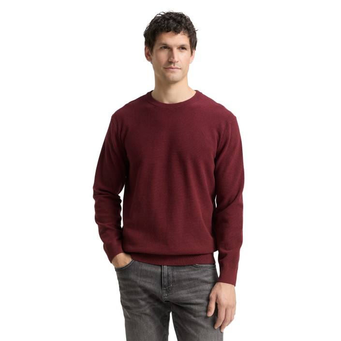 Tom Tailor Structured crewneck knit bordeaux melange | Freewear Structured crewneck knit - www.freewear.nl - Freewear