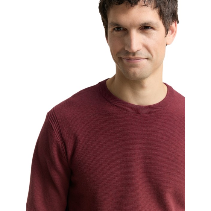 Tom Tailor Structured crewneck knit bordeaux melange | Freewear Structured crewneck knit - www.freewear.nl - Freewear