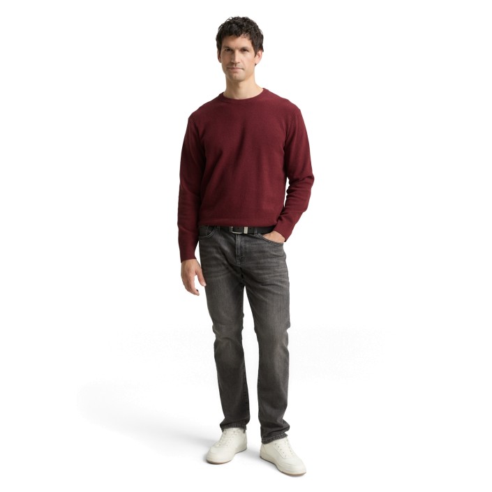 Tom Tailor Structured crewneck knit bordeaux melange | Freewear Structured crewneck knit - www.freewear.nl - Freewear