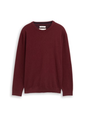 Tom Tailor Structured crewneck knit bordeaux melange | Freewear Structured crewneck knit - www.freewear.nl - Freewear