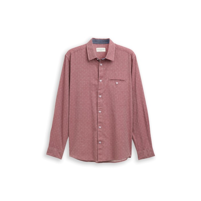 Tom Tailor Structured shirt red dobby structure | Freewear Structured shirt - www.freewear.nl - Freewear