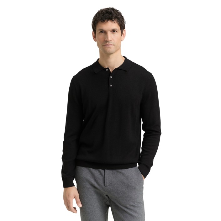 Tom Tailor Merino Wool Knit Polo black | Freewear Merino Wool Knit Polo - www.freewear.nl - Freewear
