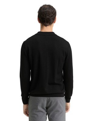 Tom Tailor Merino Wool Knit Polo black | Freewear Merino Wool Knit Polo - www.freewear.nl - Freewear