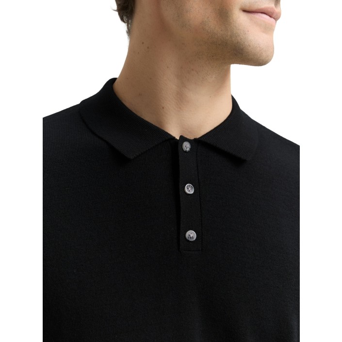 Tom Tailor Merino Wool Knit Polo black | Freewear Merino Wool Knit Polo - www.freewear.nl - Freewear