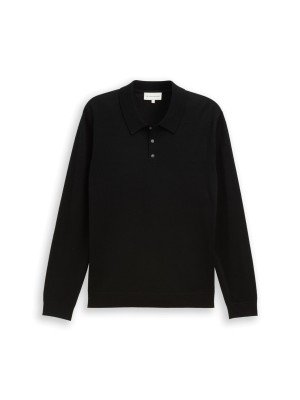 Tom Tailor Merino Wool Knit Polo black | Freewear Merino Wool Knit Polo - www.freewear.nl - Freewear