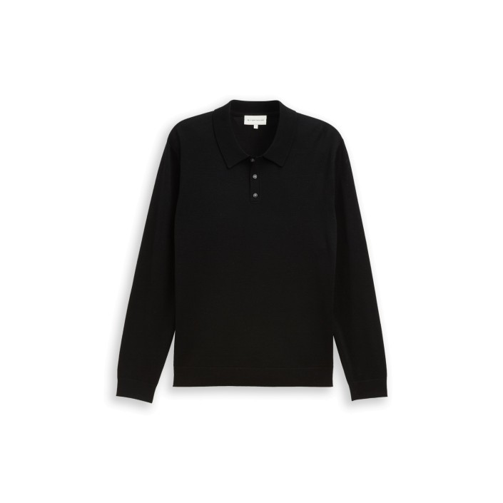 Tom Tailor Merino Wool Knit Polo black | Freewear Merino Wool Knit Polo - www.freewear.nl - Freewear