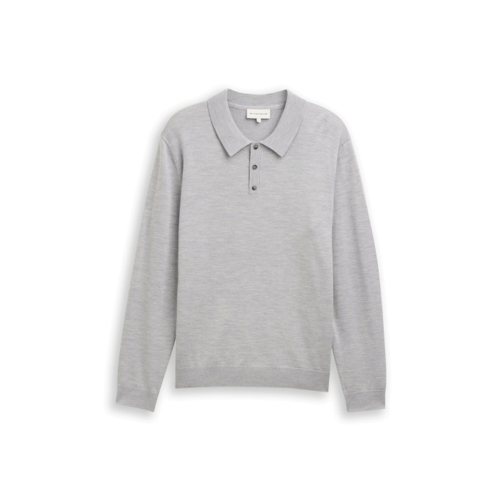 Tom Tailor Merino Wool Knit Polo grey melange | Freewear Merino Wool Knit Polo - www.freewear.nl - Freewear