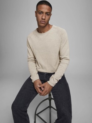 Jack & Jones:JACK&JONES ESSENTIALS JJEHILL KNIT CREW NECK NOOS Oatmeal/Melange | Freewear JJEHILL KNIT CREW NECK NOOS - www.freewear.nl - Freewear