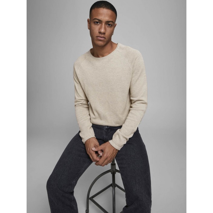 Jack & Jones:JACK&JONES ESSENTIALS JJEHILL KNIT CREW NECK NOOS Oatmeal/Melange | Freewear JJEHILL KNIT CREW NECK NOOS - www.freewear.nl - Freewear