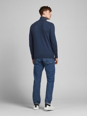 Jack & Jones:JACK&JONES ESSENTIALS JJEEMIL KNIT HALF ZIP NOOS Navy Blazer | Freewear JJEEMIL KNIT HALF ZIP NOOS - www.freewear.nl - Freewear