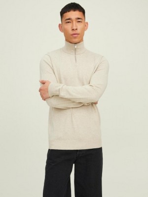 Jack & Jones:JACK&JONES ESSENTIALS JJEEMIL KNIT HALF ZIP NOOS Oatmeal/Melange | Freewear JJEEMIL KNIT HALF ZIP NOOS - www.freewear.nl - Freewear