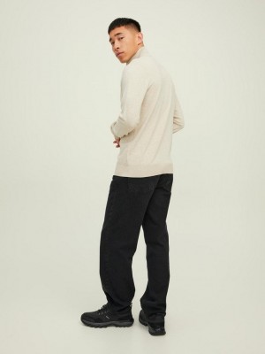 Jack & Jones:JACK&JONES ESSENTIALS JJEEMIL KNIT HALF ZIP NOOS Oatmeal/Melange | Freewear JJEEMIL KNIT HALF ZIP NOOS - www.freewear.nl - Freewear