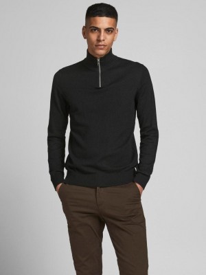 Jack & Jones:JACK&JONES ESSENTIALS JJEEMIL KNIT HALF ZIP NOOS Black | Freewear JJEEMIL KNIT HALF ZIP NOOS - www.freewear.nl - Freewear