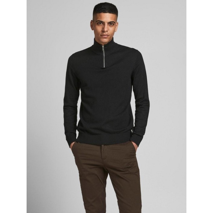 Jack & Jones:JACK&JONES ESSENTIALS JJEEMIL KNIT HALF ZIP NOOS Black | Freewear JJEEMIL KNIT HALF ZIP NOOS - www.freewear.nl - Freewear