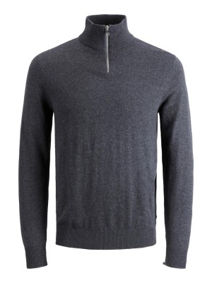 Jack & Jones:JACK&JONES ESSENTIALS JJEEMIL KNIT HALF ZIP NOOS Dark Grey Melange | Freewear JJEEMIL KNIT HALF ZIP NOOS - www.freewear.nl - Freewear