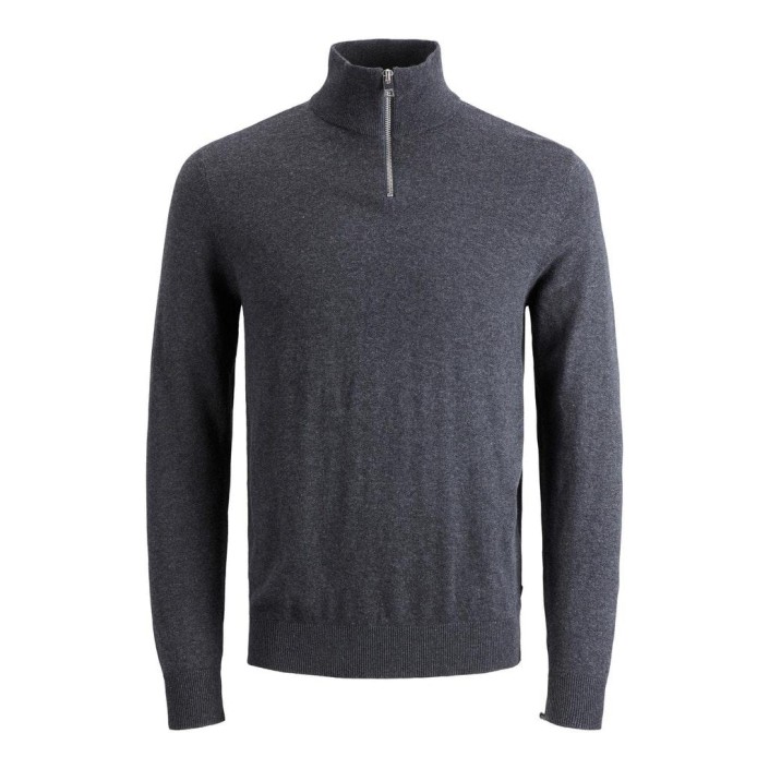 Jack & Jones:JACK&JONES ESSENTIALS JJEEMIL KNIT HALF ZIP NOOS Dark Grey Melange | Freewear JJEEMIL KNIT HALF ZIP NOOS - www.freewear.nl - Freewear