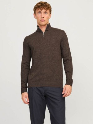 Jack & Jones:JACK&JONES ESSENTIALS JJEEMIL KNIT HALF ZIP NOOS Mulch/TWIST | Freewear JJEEMIL KNIT HALF ZIP NOOS - www.freewear.nl - Freewear