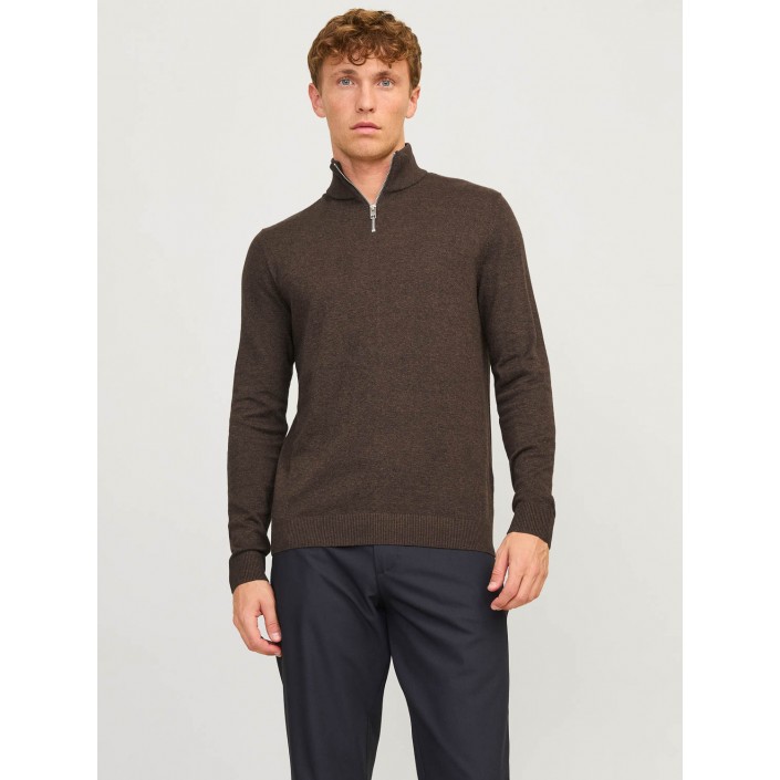 Jack & Jones:JACK&JONES ESSENTIALS JJEEMIL KNIT HALF ZIP NOOS Mulch/TWIST | Freewear JJEEMIL KNIT HALF ZIP NOOS - www.freewear.nl - Freewear