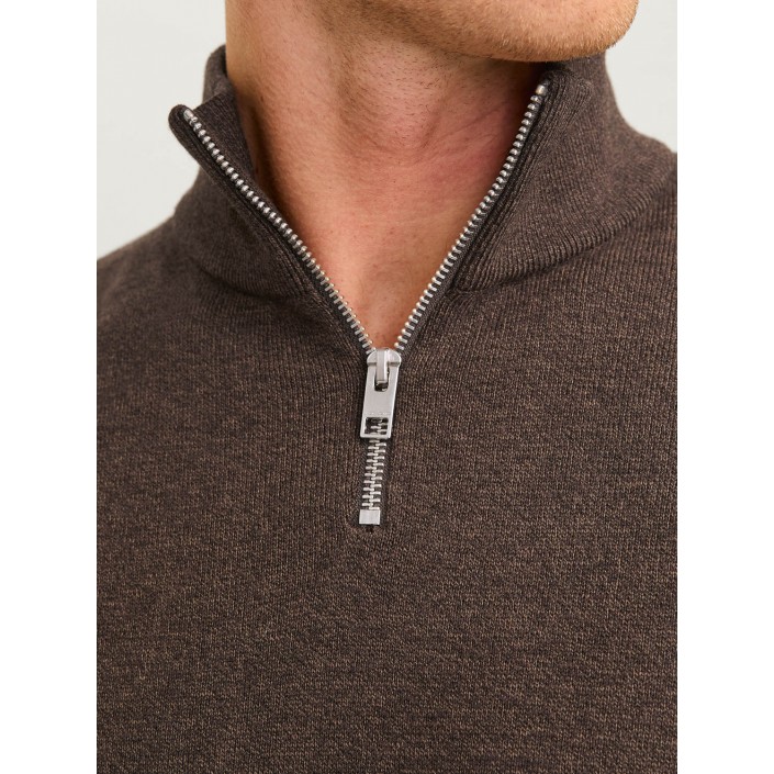 Jack & Jones:JACK&JONES ESSENTIALS JJEEMIL KNIT HALF ZIP NOOS Mulch/TWIST | Freewear JJEEMIL KNIT HALF ZIP NOOS - www.freewear.nl - Freewear