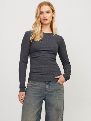 JACK&JONES ORIGINALS JXFREYA STR LS RIB TEE JRS NOOS Dark Grey Melange | Freewear JXFREYA STR LS RIB TEE JRS NOOS - www.freewear.nl - Freewear