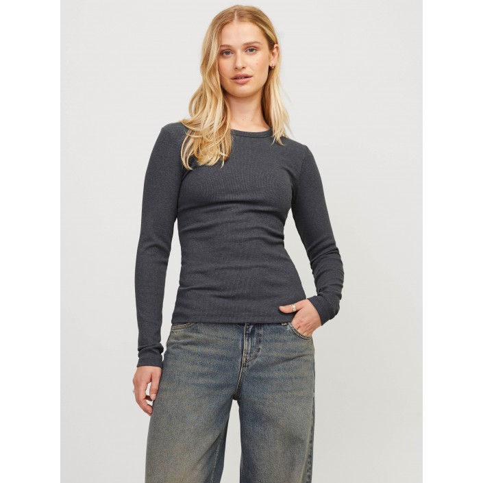 JACK&JONES ORIGINALS JXFREYA STR LS RIB TEE JRS NOOS Dark Grey Melange | Freewear JXFREYA STR LS RIB TEE JRS NOOS - www.freewear.nl - Freewear