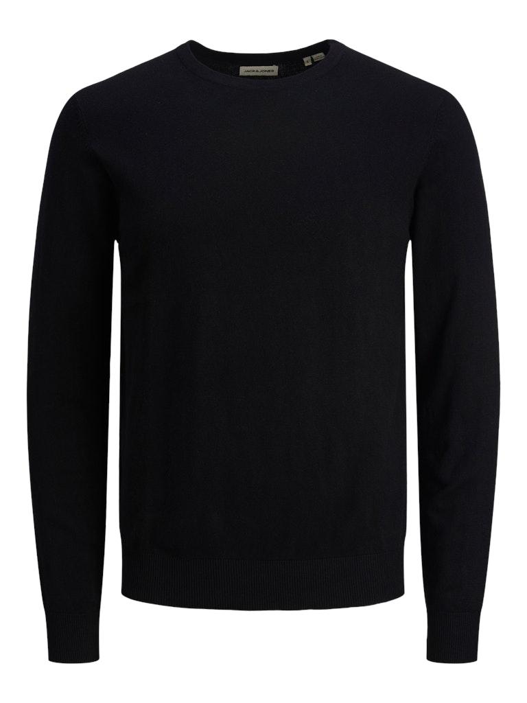 JACK & JONES Emil knit crew neck slim fit - heren pullover viscosemengsel met O-hals - zwart - Maat: M