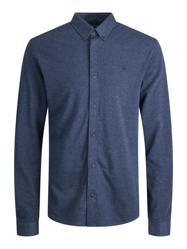 JACK&JONES JJPIQUE MELANGE LOGO SHIRT L/S Heren Overhemd - Maat XL