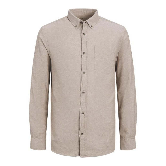Jack & Jones:JACK&JONES ESSENTIALS JJECLASSIC MELANGE SHIRT LS SN Oatmeal | Freewear JJECLASSIC MELANGE SHIRT LS SN - www.freewear.nl - Freewear