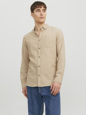 Jack & Jones:JACK&JONES ESSENTIALS JJECLASSIC MELANGE SHIRT LS SN Oatmeal | Freewear JJECLASSIC MELANGE SHIRT LS SN - www.freewear.nl - Freewear