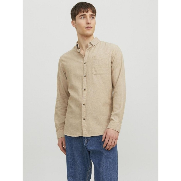 Jack & Jones:JACK&JONES ESSENTIALS JJECLASSIC MELANGE SHIRT LS SN Oatmeal | Freewear JJECLASSIC MELANGE SHIRT LS SN - www.freewear.nl - Freewear