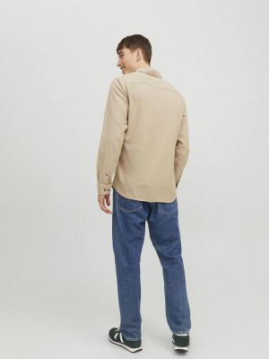 Jack & Jones:JACK&JONES ESSENTIALS JJECLASSIC MELANGE SHIRT LS SN Oatmeal | Freewear JJECLASSIC MELANGE SHIRT LS SN - www.freewear.nl - Freewear