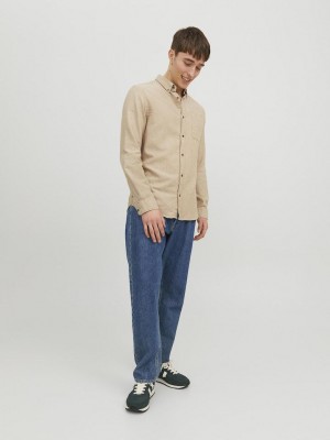 Jack & Jones:JACK&JONES ESSENTIALS JJECLASSIC MELANGE SHIRT LS SN Oatmeal | Freewear JJECLASSIC MELANGE SHIRT LS SN - www.freewear.nl - Freewear