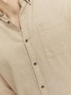 Jack & Jones:JACK&JONES ESSENTIALS JJECLASSIC MELANGE SHIRT LS SN Oatmeal | Freewear JJECLASSIC MELANGE SHIRT LS SN - www.freewear.nl - Freewear