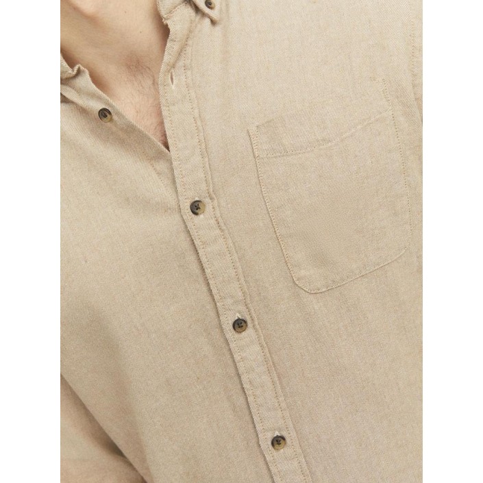 Jack & Jones:JACK&JONES ESSENTIALS JJECLASSIC MELANGE SHIRT LS SN Oatmeal | Freewear JJECLASSIC MELANGE SHIRT LS SN - www.freewear.nl - Freewear