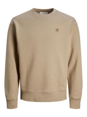 JACK%JONES PREMIUM JPRCC BADGE SWEAT CREW NECK Greige | Freewear JPRCC BADGE SWEAT CREW NECK - www.freewear.nl - Freewear