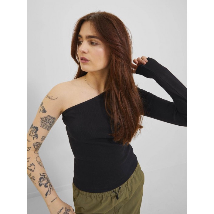 JACK&JONES ORIGINALS JXFUNDA STR ONE SHOULDER LS RIB TOP: Black | Freewear JXFUNDA STR ONE SHOULDER LS RIB TOP: - www.freewear.nl - Freewear